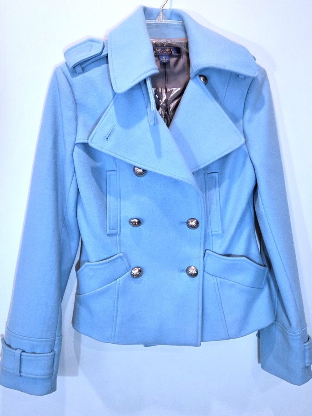 NWOT Anthropologie Millard Fillmore Turquoise Blue Wool Cropped Pea Coat Size S